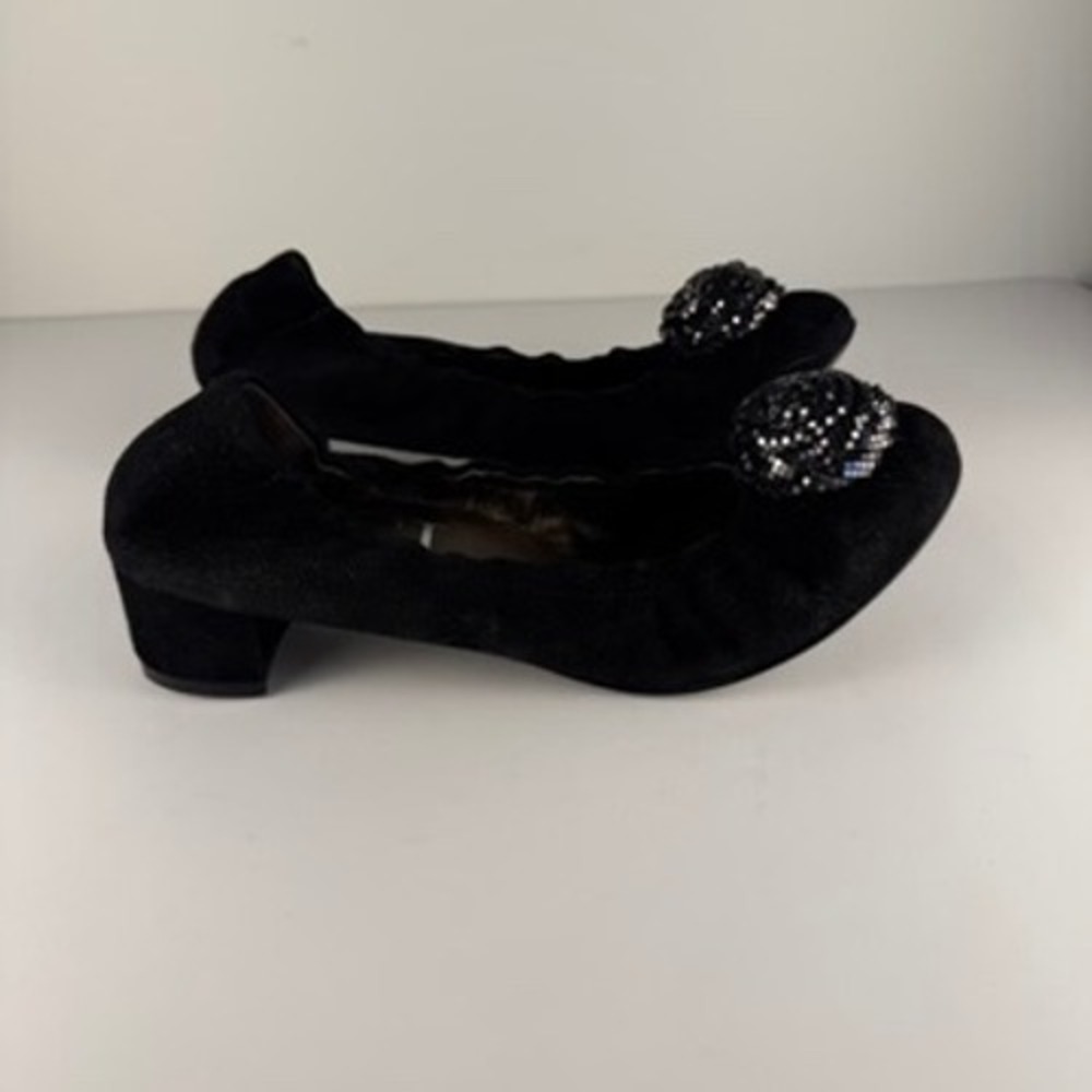 AGL Black Suede Flats 9 Leather Metal Rosette Flats Heel Ballet Minimal Office - Picture 4 of 12